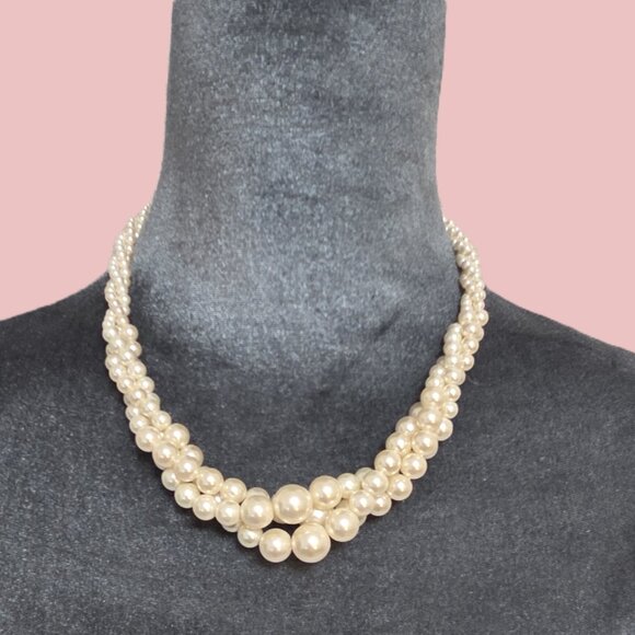 Timeless RMN Faux Pearl Graduated Twisted Triple Strand Necklace - Picture 2 of 8